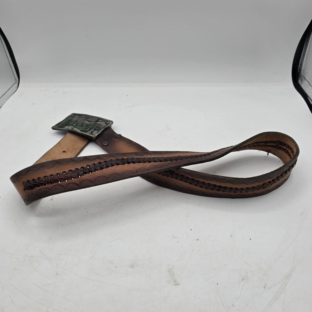 Vtg 1976 Dix Leather Company Colorado Belt Buckle & Sz 32 Leather Belt - Picture 5 of 7